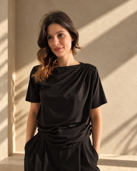 Blusa mezze maniche plissettata