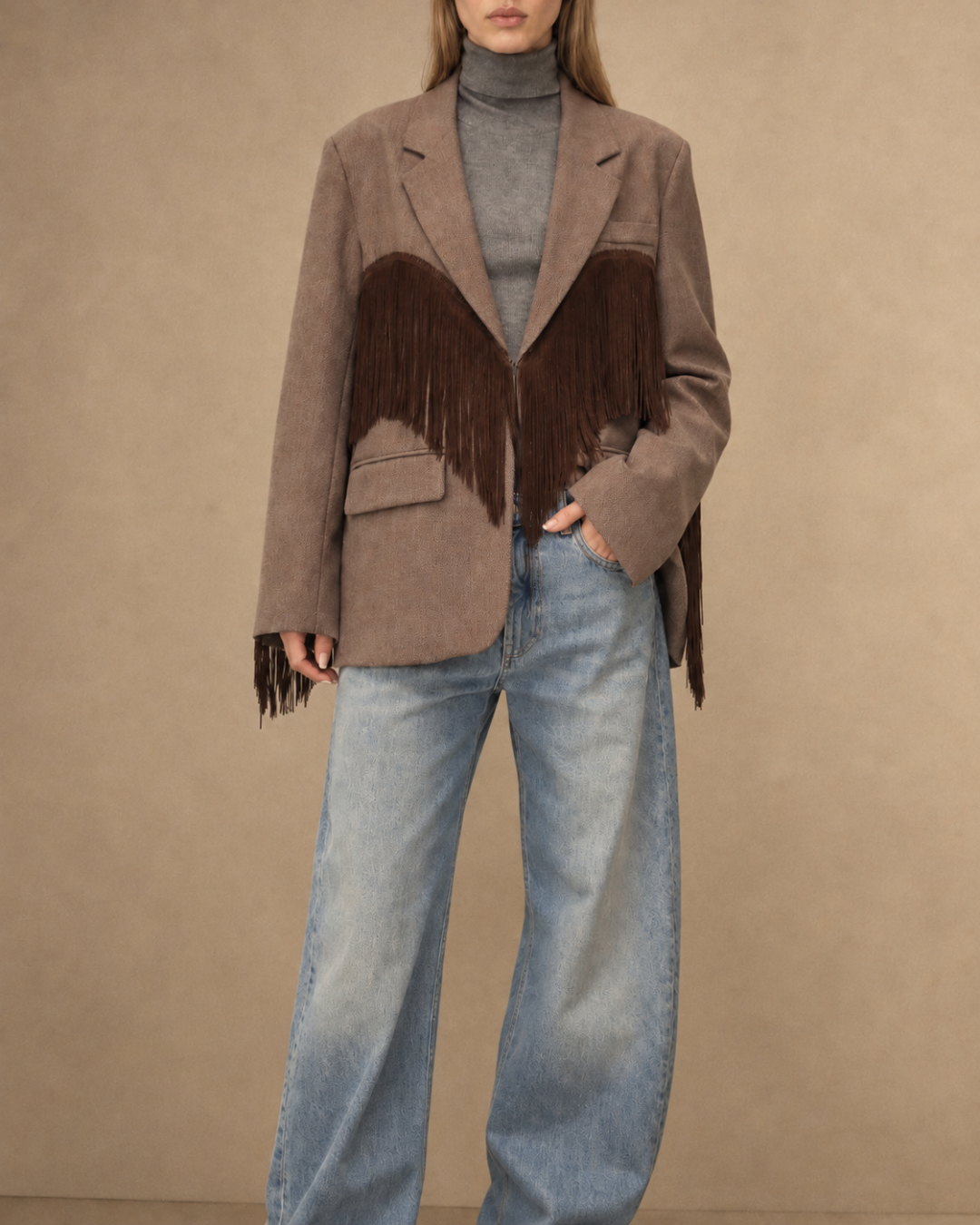 Blazer oversize con frange