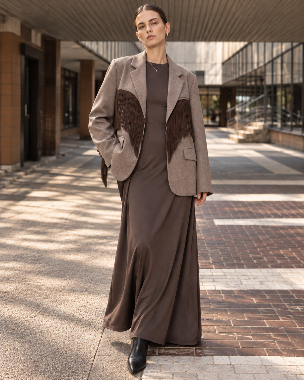 Blazer oversize con frange