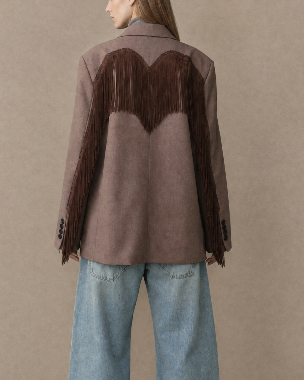 Blazer oversize con frange
