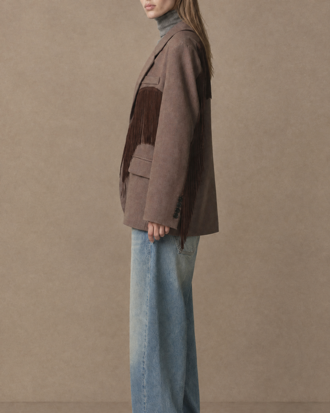 Blazer oversize con frange